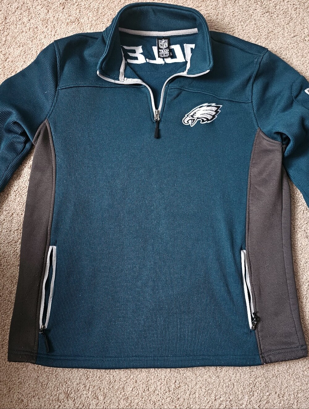 Mens Med Philadelphia Eagles Teal Quarter-Zip Pullover Sweater